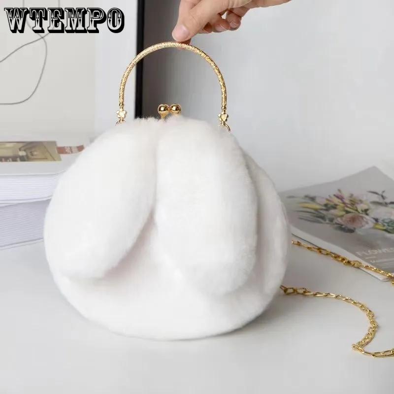 Plush Crossbody Bag Handheld Princess Bag Imitation Fur Bag Female Chain Bag Hundred with Cute Rabbit Ears Package