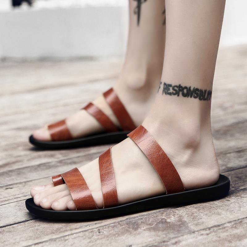 Повседневные мужские шлепанцы на плоской подошве, летние уличные пляжные сандалии, простой дизайн, пластиковый верх, резиновая подошва, удобная взрослая обувь