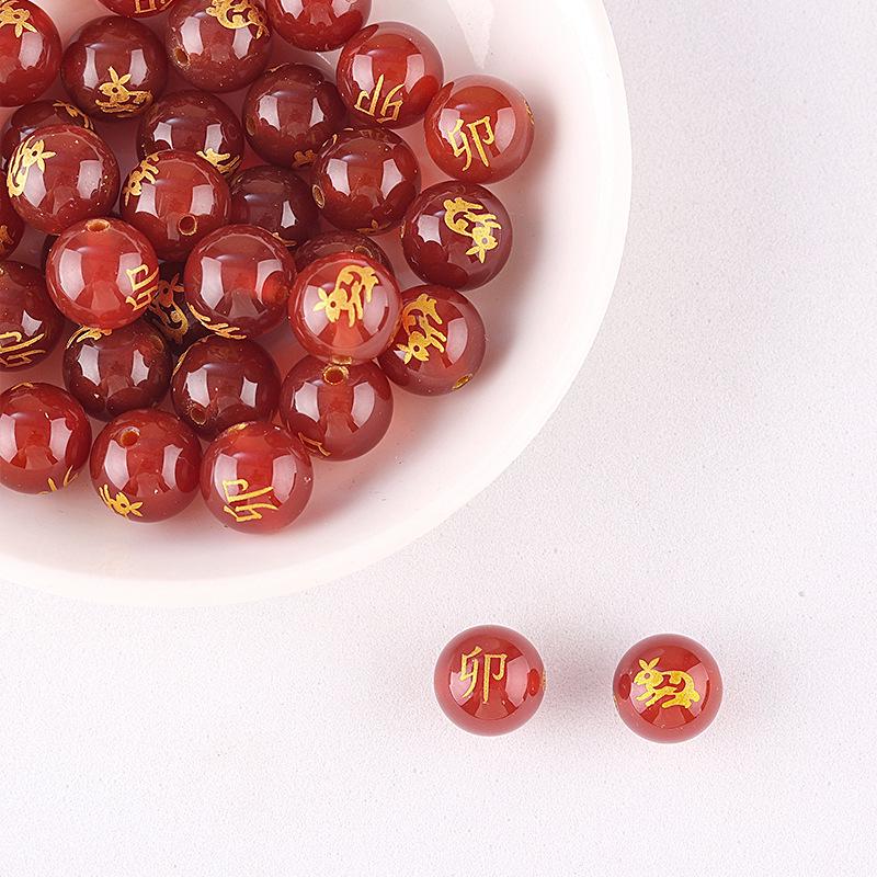 Браслет и подвеска из красного агата с бусинами знаков зодиака и разделительными бусинами-бочонками для DIY