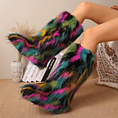 Модные полусапоги Зимние Новые с круглым носком Голенище Многоцветные Плюшевые Нескользящие Износостойкие Хлопковые сапоги