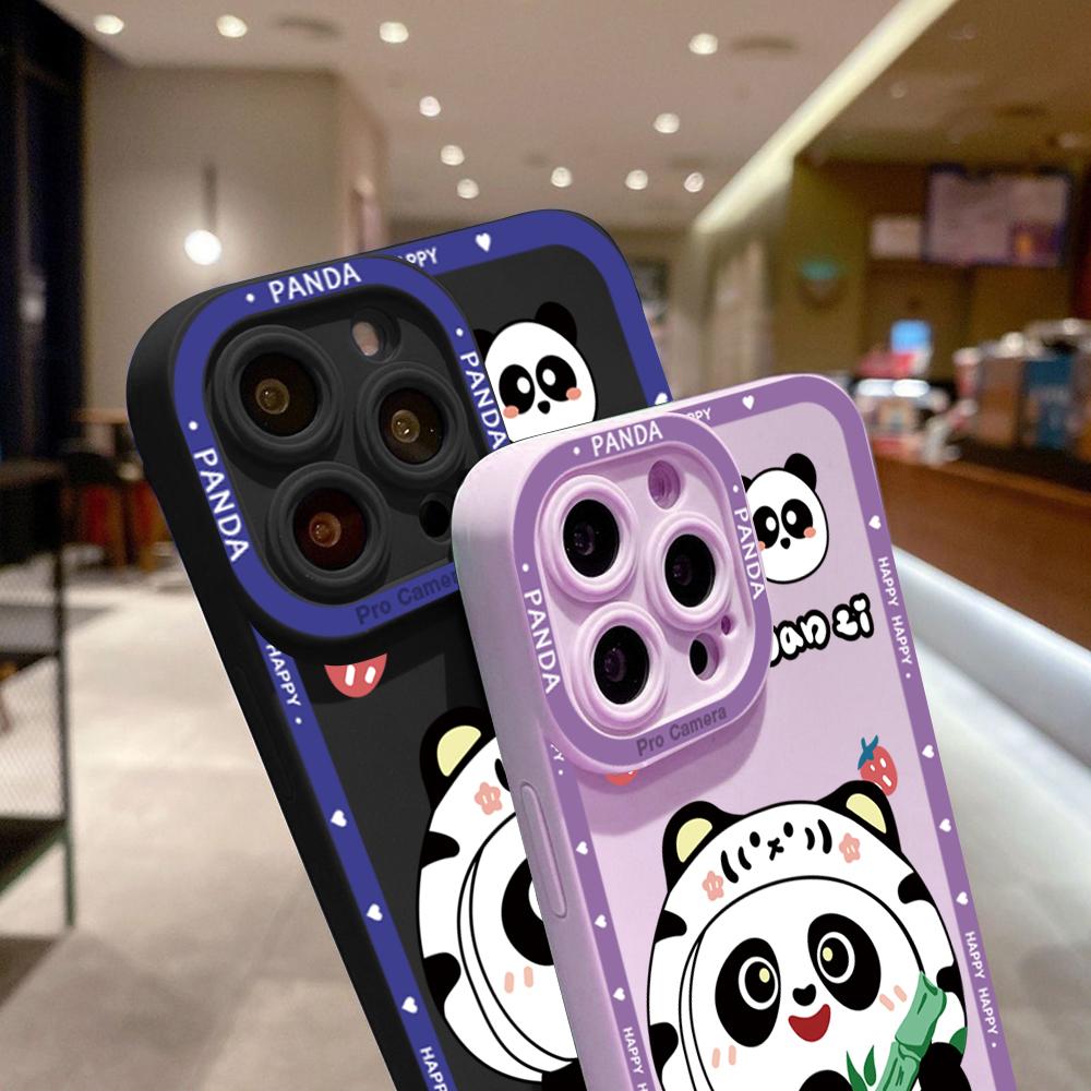 For iPhone 16 15 14 Pro Max Redmi Note 13 12 Pro Samsung S25 S24 Ultra A13 A14 A15 A16 OPPO Cartoon Panda Pattern Soft Full Lens Protect Case