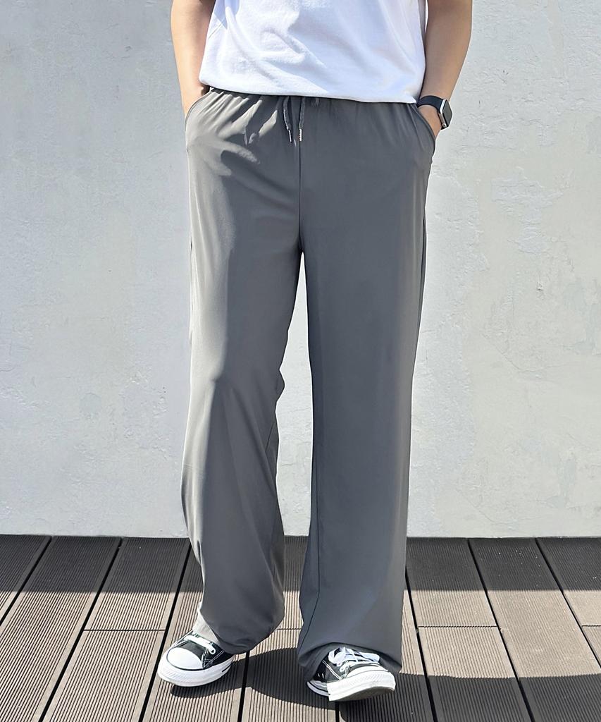 ROCKED GARAGE Unisex Cooling Semi-Wide Elastic Waist Pants_Gray