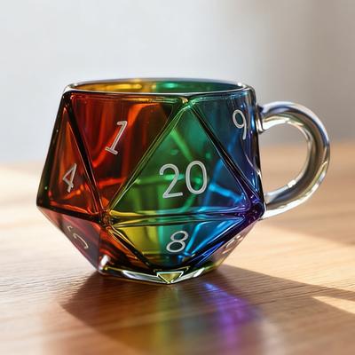 Кружка для кофе с ручкой в виде многогранных костей D20, прозрачная стеклянная кружка-кружка для игроков в настольные игры