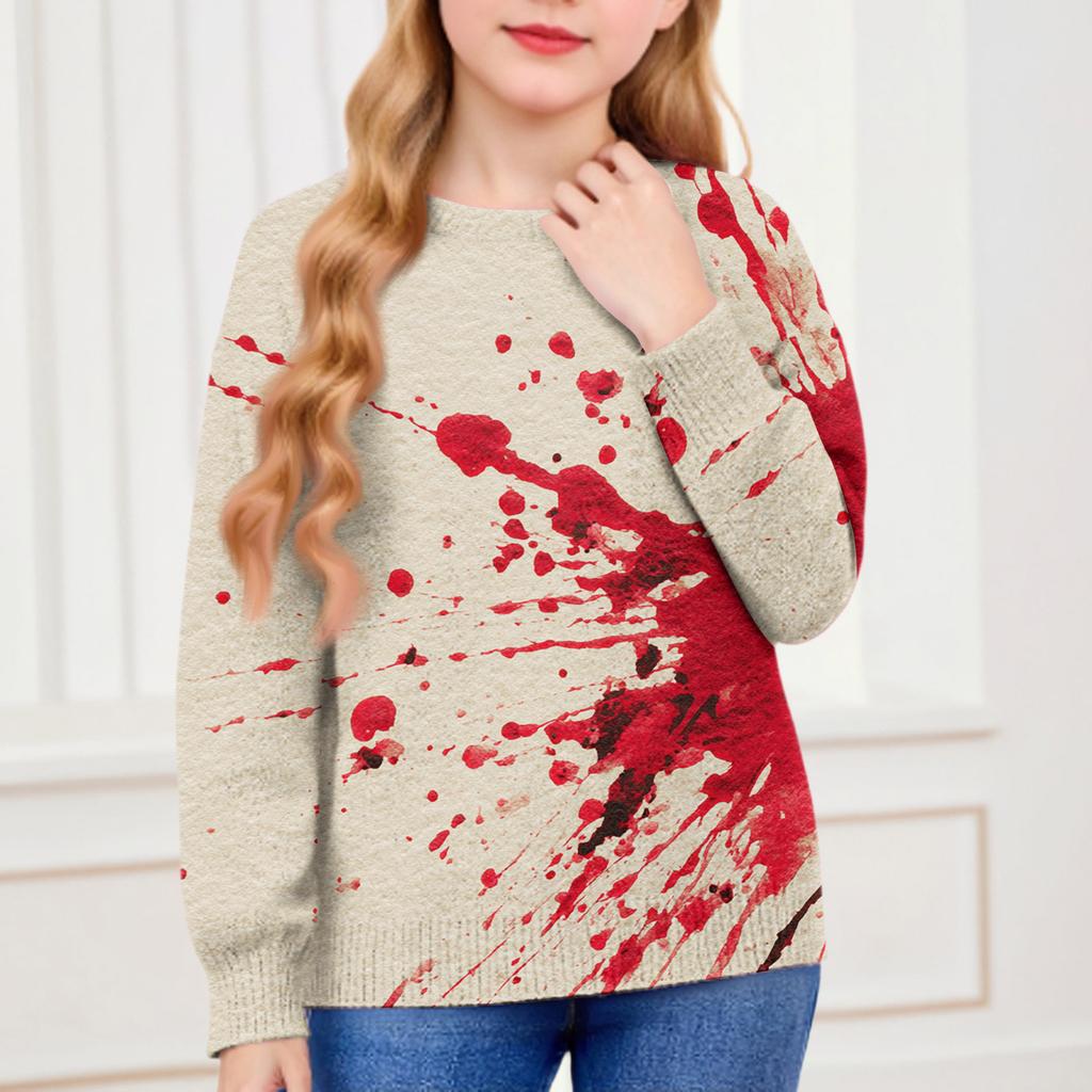 Толстовки на Хэллоуин для детей, мальчиков и девочек, вязаный свитер, милая рубашка, осенние пуловеры с круглым вырезом