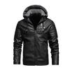 Autumn and Winter Leather Jackets for Men, Young Men's Leather Jackets, Velvet Hooded Casual Solid Color Jackets