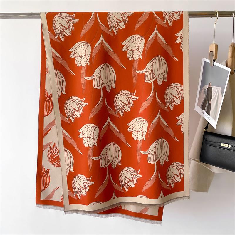 Design Floral Printed Cashmere Scarf Women Winter Pashmina Shawls And Wraps Thick Warm Bufanda Stoles Blanket Luxury