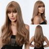 Европейская и американская мода Длинный кудрявый парик «Большая волна», Светло-золотисто-коричневый, Повседневная челка с воздухом, Натуральный парик из высокотемпературного волокна