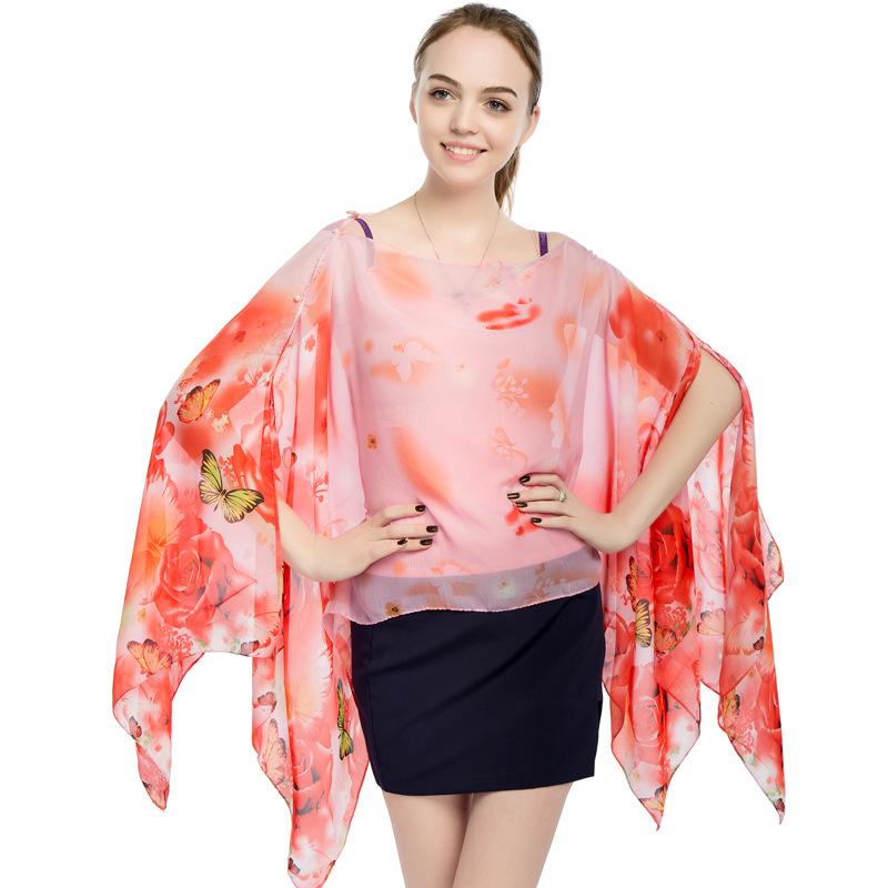 Printed Chiffon Scarf Multifunctional Beach Scarf Cycling Sun Shading and Sun Protection Shawl