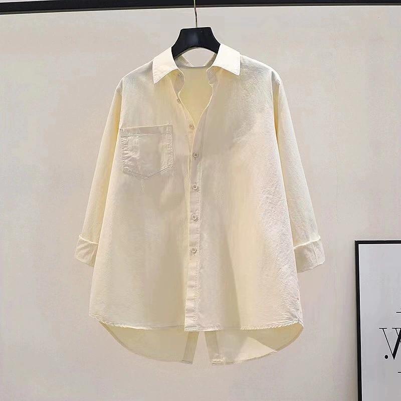 Женские простые повседневные асимметричные свободные хлопковые рубашки на пуговицах с длинным рукавом, однотонные уличные топы, блузки
