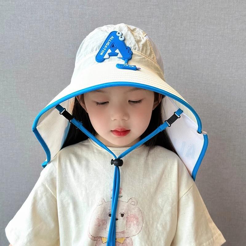Kids Wide Brim Sun Hat Solar Rechargeable Fan Neck Flap Uv Protection For Summer Beach Activities