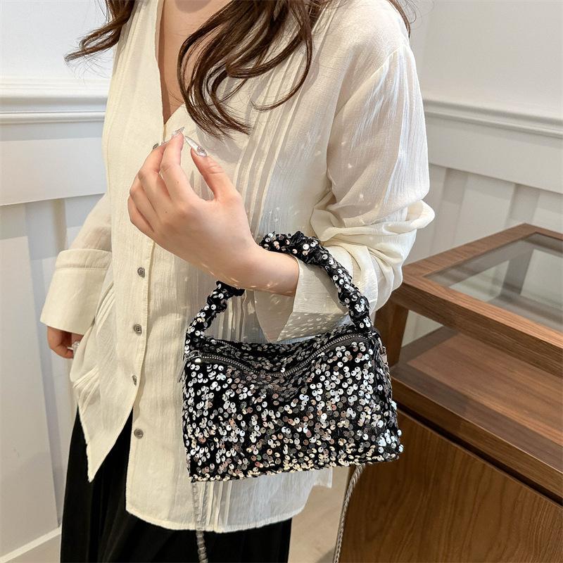 Летняя блестящая сумка кроссбоди с пайетками Простая сумка на плечо с цепочкой однотонного цвета в стиле INS Сумка под мышку Кошелек для телефона Вечерние клатчи Сумка CLE