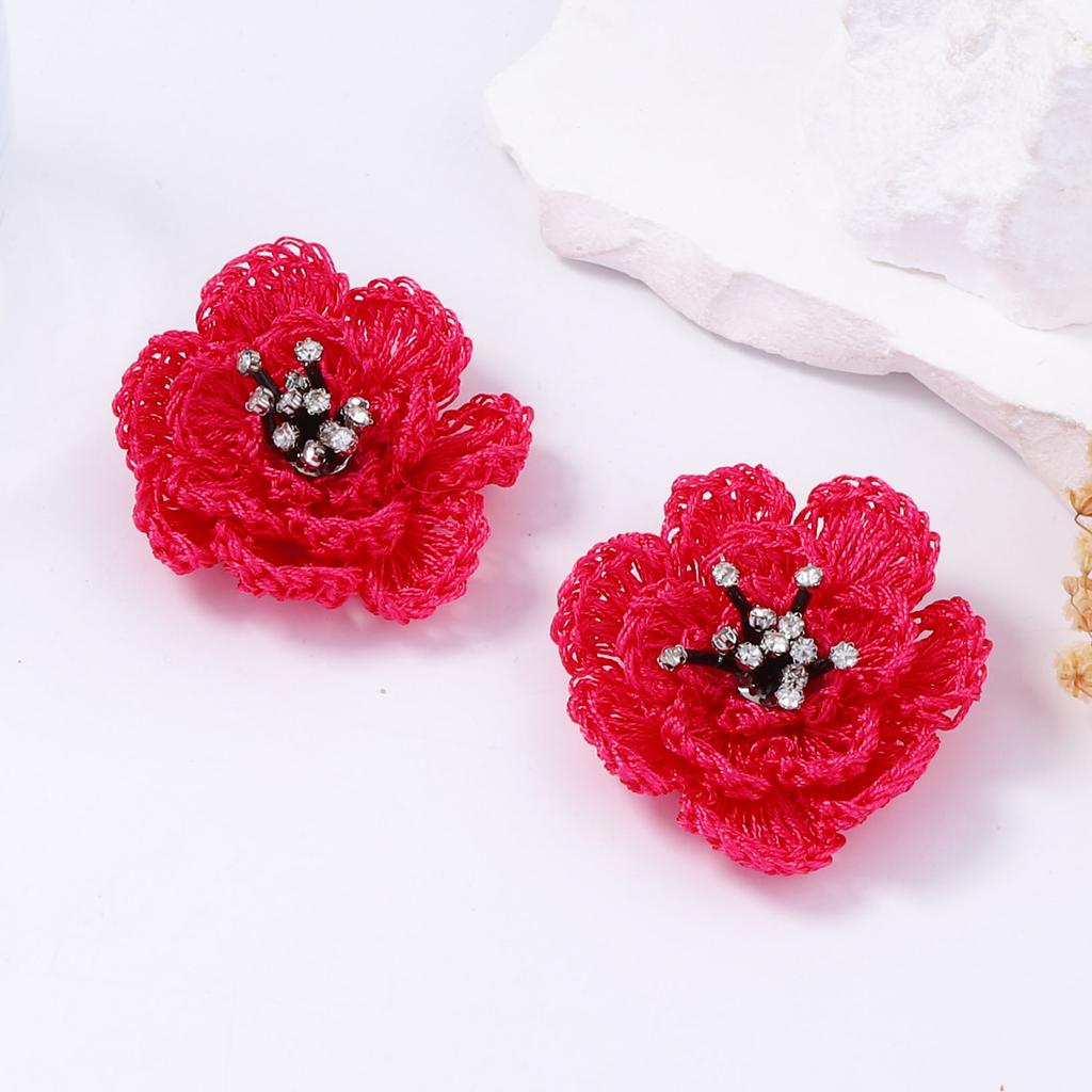 Accessories Femininity Bohemian hand-woven exaggerated flowers slightly inlaid zircon stud earrings versatile daily