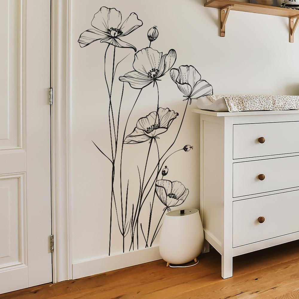 Черно-белый эскиз Yu Beauty Flower Спальня Гостиная Фон Украшение Декоративная Наклейка На Стену Наклейка