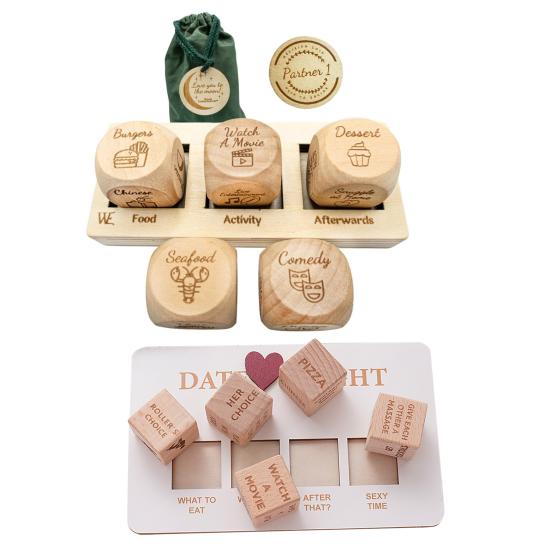 1 набор игральных костей для принятия решений для пар, 5 деревянных игральных костей и набор игральных костей для свиданий, игральные кости для еды на День святого Валентина, девичник, свадебный подарок