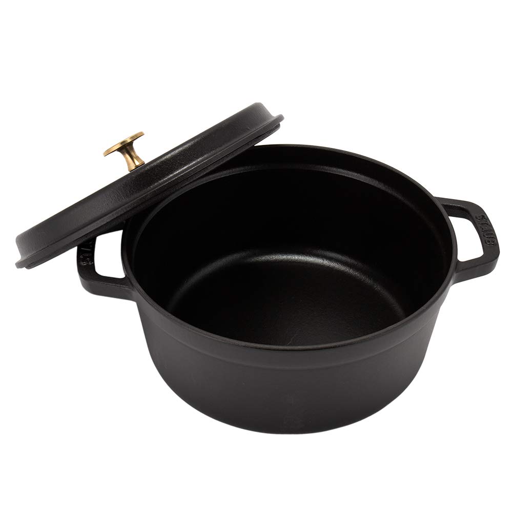 Staub Pico Cocotte Round 24cm Black 1102425 Two Handed Pot Enamel Pot Rund Brater Black Pico Cocotte Pot Stylish Cookware Kitchen Supplies [Staub]