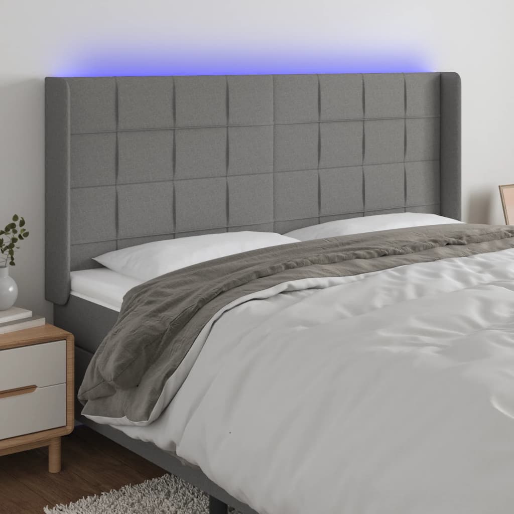 LED Headboard Dark Grey 203x16x118 128 cm Fabric