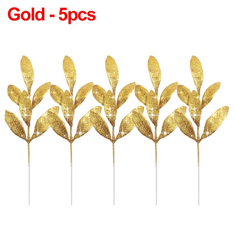 1/20 шт. Рождественские искусственные блестящие листья, поддельные ветки листьев растений, рождественское украшение для елки, свадебная вечеринка, украшение для вазы для дома