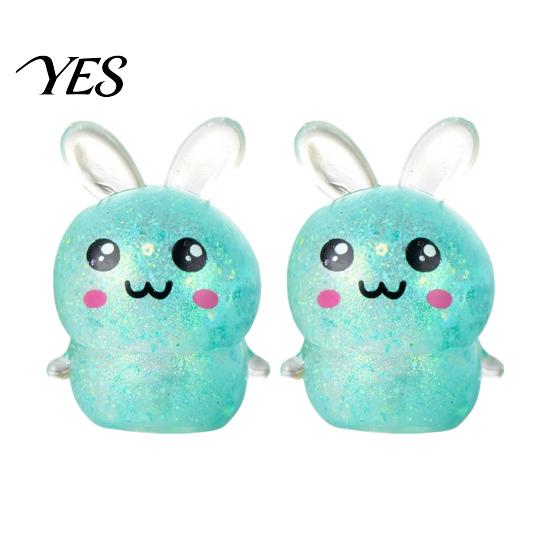 Rabbit Stress Toy 2Pcs Glitter Relief Toy, Stretchy Clear Bunny Squeeze TPR Ball Animal Shape Fidget Party Favors for Kids Adults Lightweight Reducer
