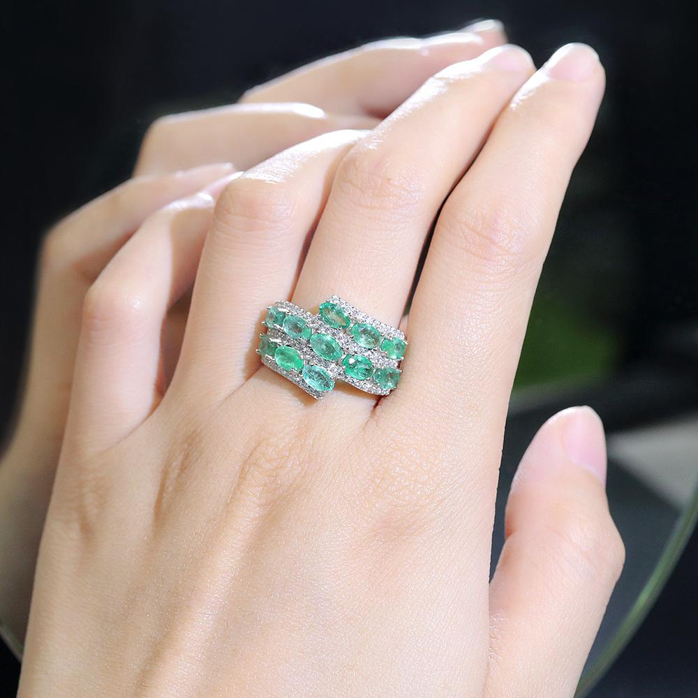 Luxury Natural Zambian Emerald Rings 925 Sterling Silver Fine Quality Green Gems Fine Jewelry for Women Anniversary Gift