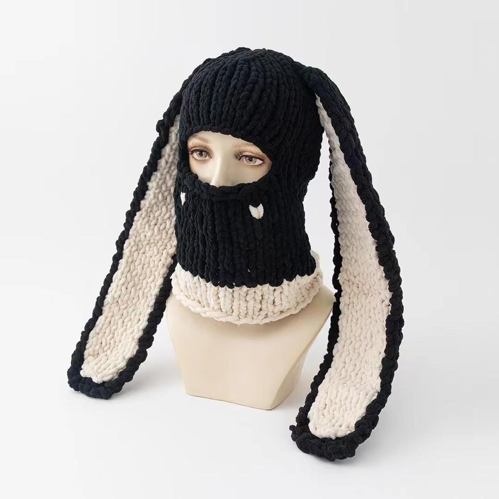 2020Fashion Womens Knit Full Face Ski Mask Crochet Balaclava Winter Warm Kawaii Cute Bunny Ears Knitted Balaclava Face Cover Mask