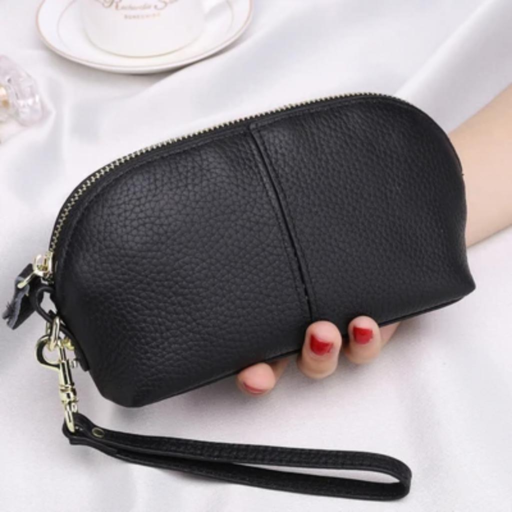 Genuine Leather Women Long Wallet Zipper Wristlet Bag Lady Clutches Coin Purse Cowhide Mobile Phone Bag Evening Party Handbag