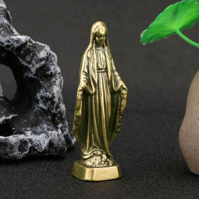Винтажные латунные фигурки Пресвятой Девы Марии Миниатюры Украшения для рабочего стола Маленькая статуэтка Святой Матери Украшения для дома Ремесла