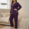 Womens Long Sleeve Pajama Sets Women's Plus Size Set, Top And Pants Breathable Sleepwear for Daily Use Loungewear with Bow, Ruffle 2 Piece Soft