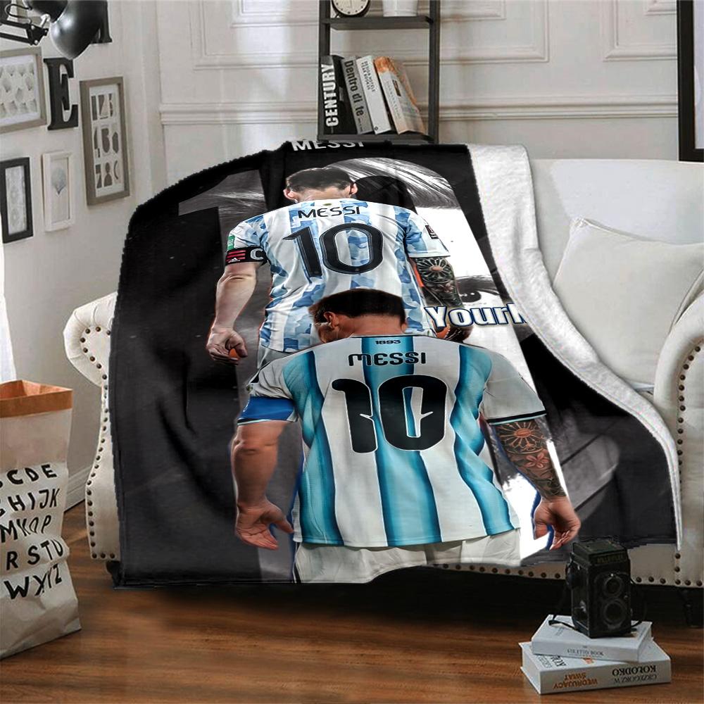 Messi Customize Your Name Blanket Cozy Customizable Blanket Comfortable Versatile for Picnics Livingroom Living Room Nap Ideal for All Seasons