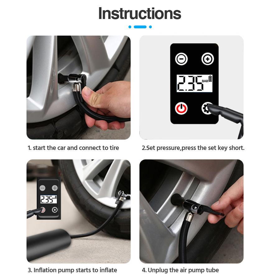 E-ACE Надувной насос для шин, цифровой ручной автомобильный насос для шин, 12 В, 150 фунтов на квадратный дюйм, перезаряжаемый воздушный насос, емкость 6000 мАч