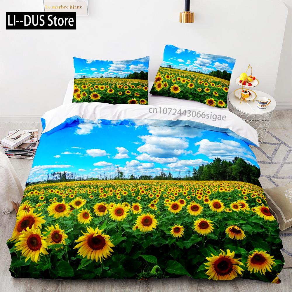 Sun flower Bedding Set Single Twin Full Queen King Size sunflower Bed Set Aldult Kid Bedroom Duvetcover Sets 3D Print 035
