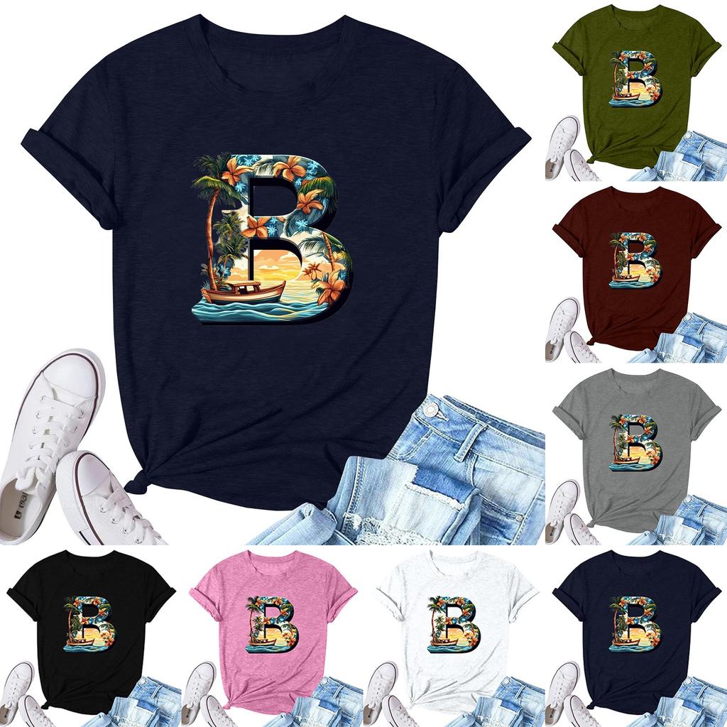 Women's Fashion Printed Casual Pleated Round Short Sleeve T-Shirt Top