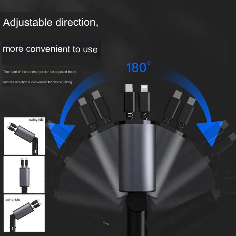 Для iPhone Huawei Samsung 100 Вт 4 в 1 выдвижное автомобильное зарядное устройство USB Type C кабель для быстрой зарядки адаптер прикуривателя X4W3