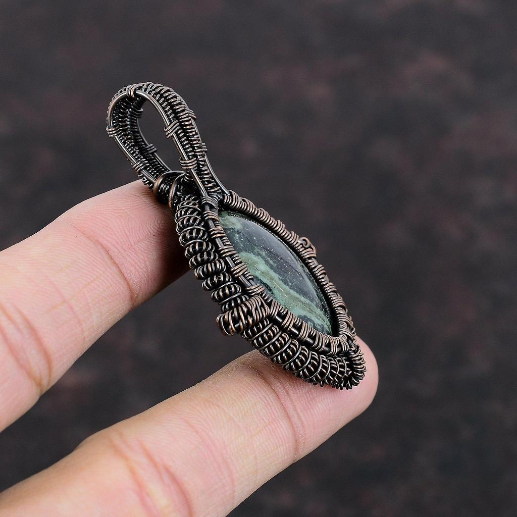 Подвеска из камбабского яшма, обернутая медной проволокой, ручная работа, бохо-украшение, подвеска из драгоценного камня высшего качества, красивая медная бижутерия, подарок для нее