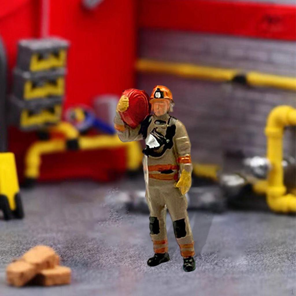 1/64 Firefighter Figures Diorama Action Realistic Tiny People Model for Micro Landscapes