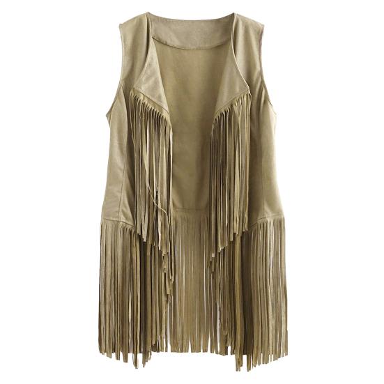 Женский кардиган с кисточками и бахромой, однотонный, с открытой строчкой, винтажный ковбойский костюм в стиле вестерн, косплей, хиппи, без рукавов, сценическое представление, ролевая игра, женский жилет