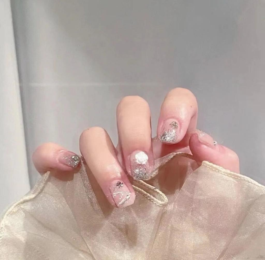 Pure Hand-made Phototherapy Wearable Nail Piece Short Square Broken Diamond Wearable Nail Finished Product Reusable Nail Patch