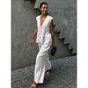 V-neck Sleeveless Vest Pants Set Pure Color Women V Neck Sleeveless Vest Pants Suit