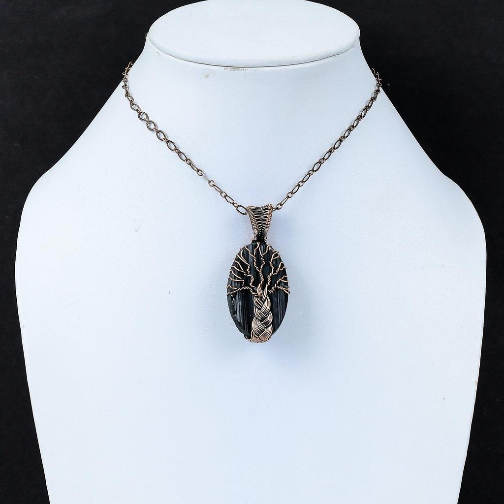 Древо жизни, черный турмалин, драгоценный камень, чистая медная проволока, ювелирная подвеска ручной работы