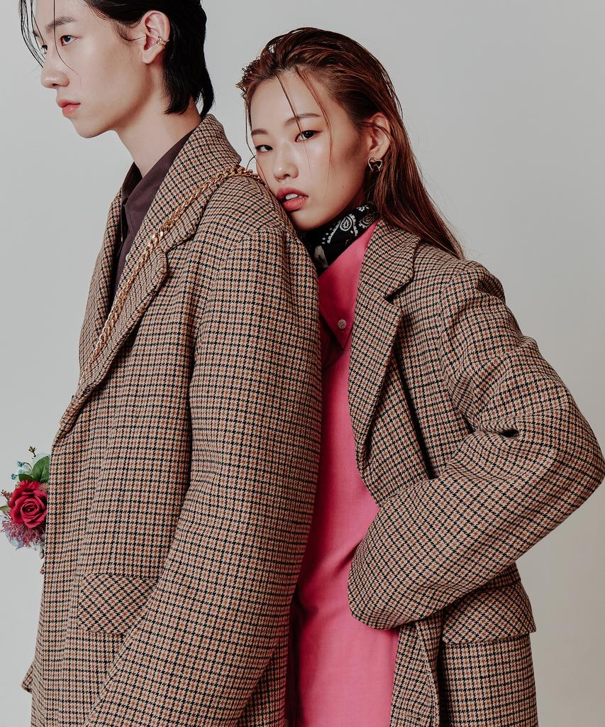 Wavegun Retro Check Long Coat Beige