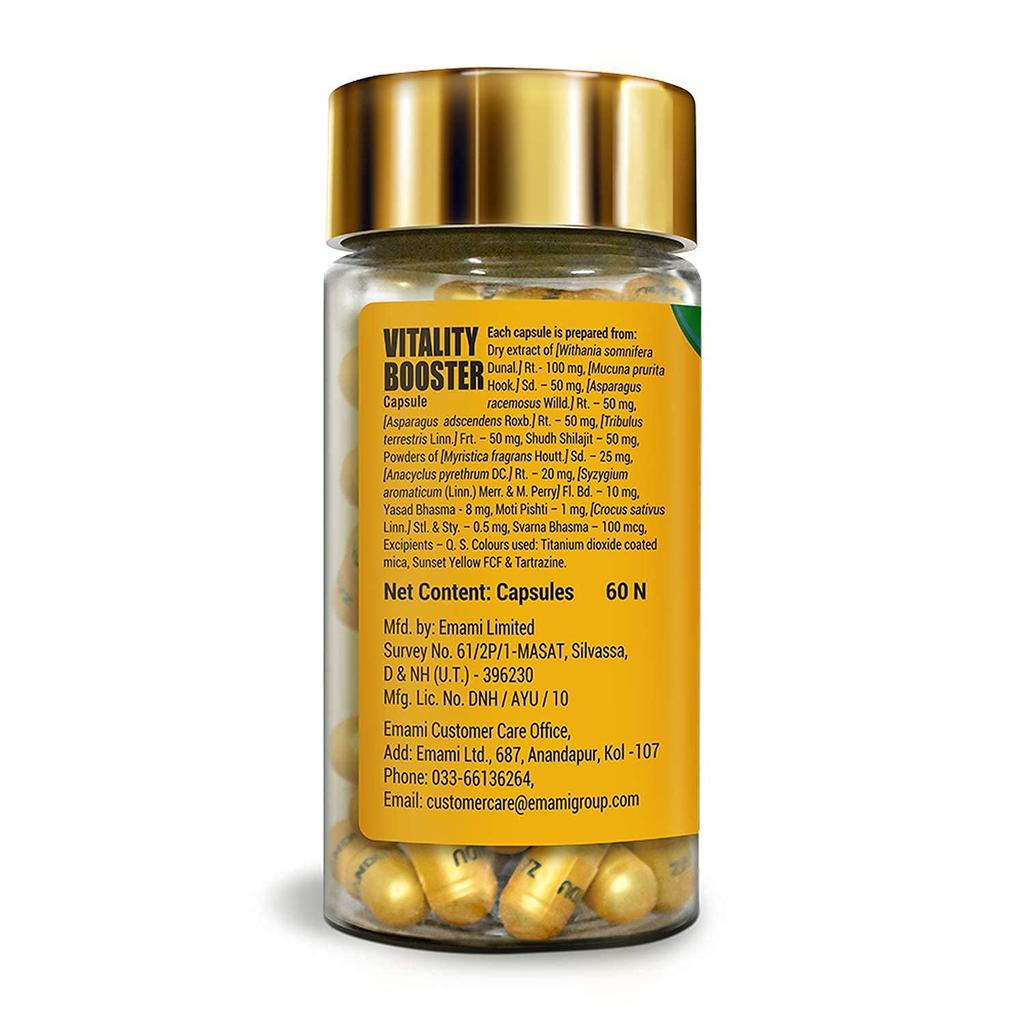 Zandu Vitality Booster Capsules For Energy Stamina And Active Lifestyle Daily Herbal Supplement 60 Veg Capsules x Pack Of 2