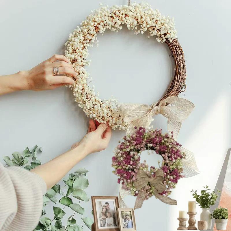 Round Shape Colorful Eucalyptus Wreath Lifelike Vivid Colors Spring Flower Wreath Handmade With Bow Front Gate Wreath Home Decor