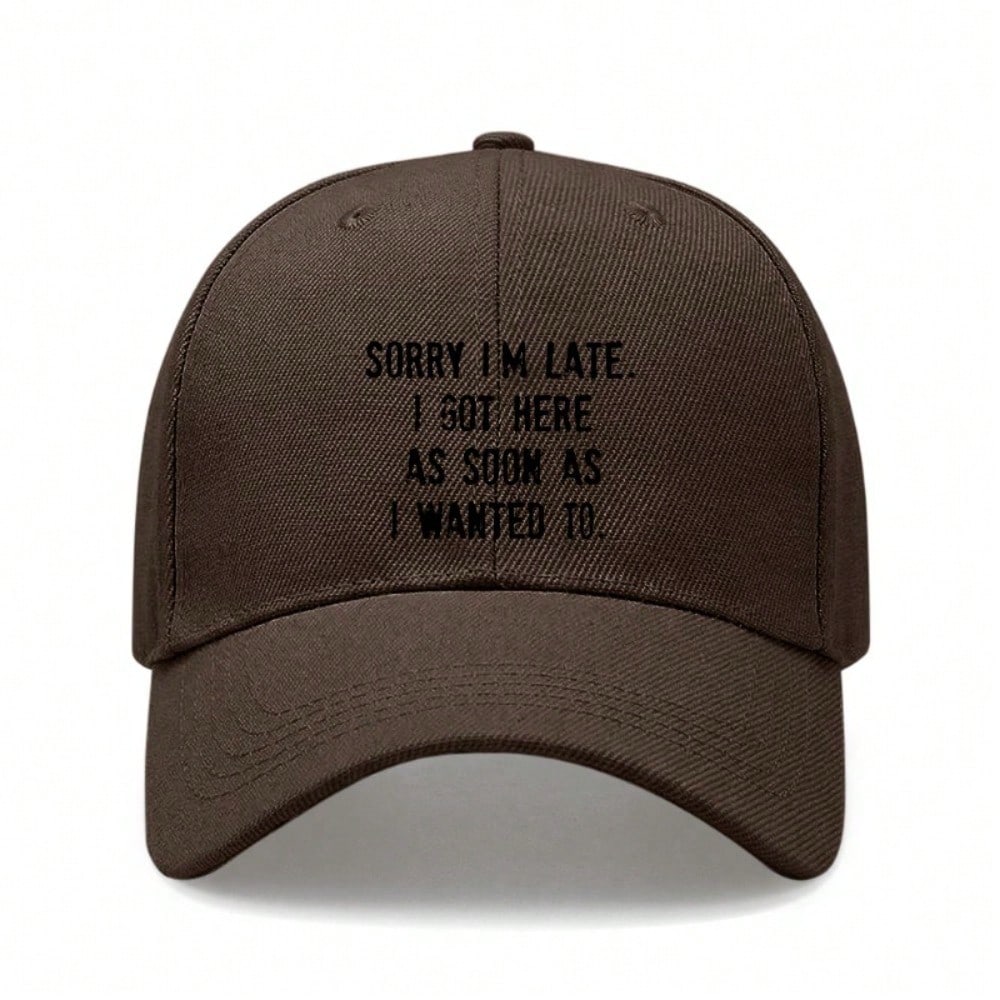 [Funny Text Baseball Cap] Sorry I'm Late Print Polyester Adjustable Casual Outdoor Sports Baseball Hat For Men Women Unisex