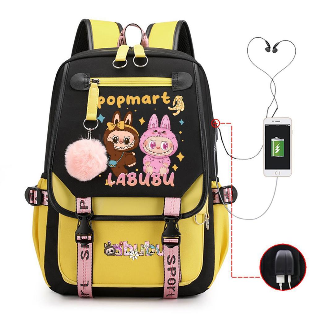 Милый рюкзак с мультяшным принтом LABUBU для учеников средней школы, вместительная школьная сумка в стиле инс