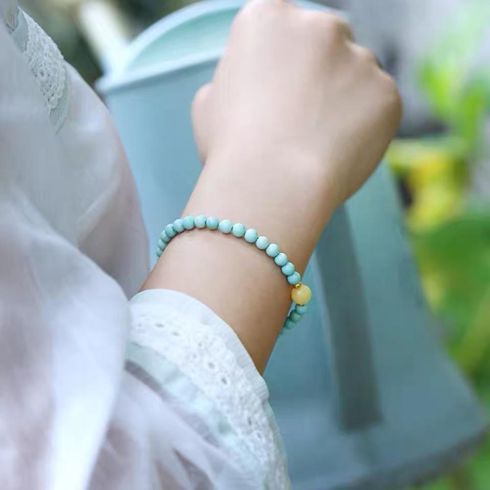 Elegant Natural Turquoise & Amber Bead Bracelet for Bestie or Girlfriend