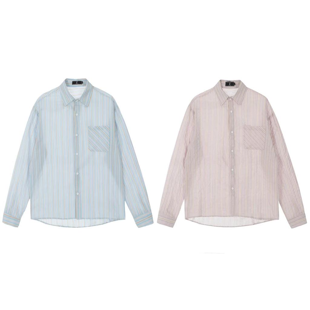 2024 Striped Long Sleeve Shirt Japanese Hong Kong Style Ins Loose Shirt Boys Summer Trendy Versatile Casual Coat