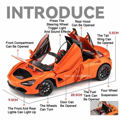 1:24 Сенна 720S Спортивный Автомобиль Игрушечная Модель Сплав Литье под Давлением Световая Музыка Миниатюрный Суперкар Открывающиеся Двери Модели Любимые Игрушки для Мальчиков