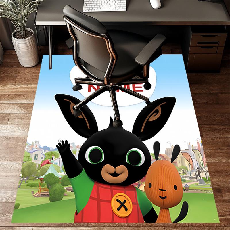 Custom Bing Bunny Mat Personalized Name, Polyester Washable Indoor Entryway Rug, Gift for Christmas, Easter, Thanksgiving Day
