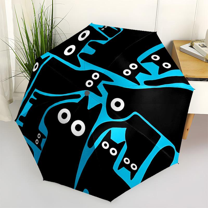 1pc Cat Blue Automatic Open/Close Umbrella, Portable Folding Umbrella, Compact Travel Umbrella for014