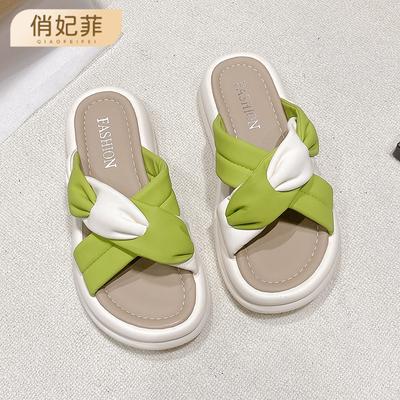 Уличные шлепанцы на толстой подошве, женские летние, новая модная модель, высококлассные шлепанцы-маффины с перекрещенными ремешками, летние пляжные шлепанцы