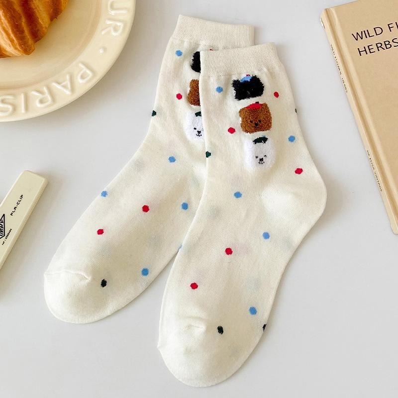 Носки женские милые дышащие повседневные корейские стиль Kawaii Dot Spring средний тюбик мягкий дезодорант милый Harajuku мультфильм
